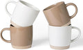 famiware Coffee Mugs for 4, 13 oz Mug Set, Dringking Cup with Handle for Coffee, Tea, Cocoa, Milk, Milkyway serise, White+Cinnamon Brown