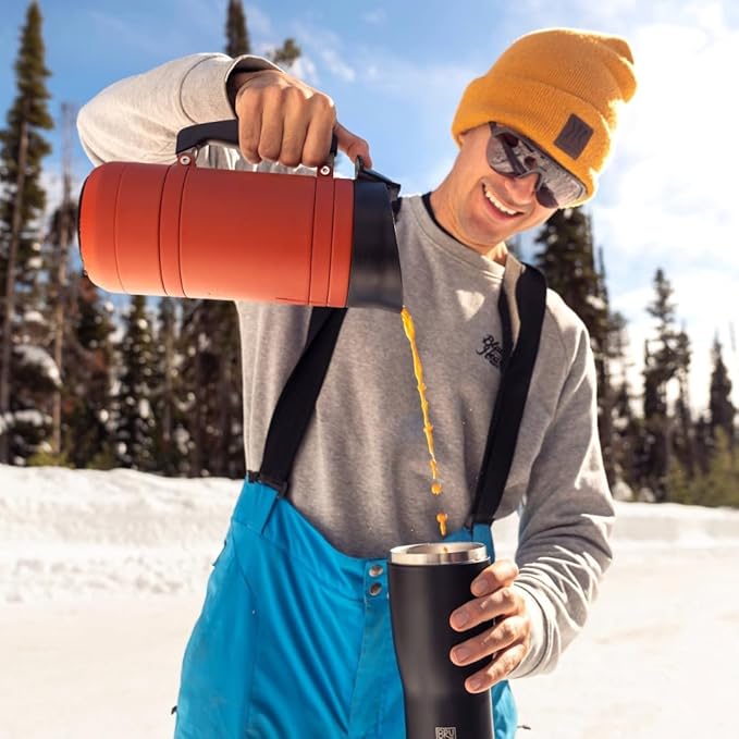 BruTrek BaseCamp Coffee Press - Double Wall Insulated Stainless Steel - Bru-Stop Technology, No Grounds in Coffee, No Spill Lid (Red Rock, 32 fl.oz)