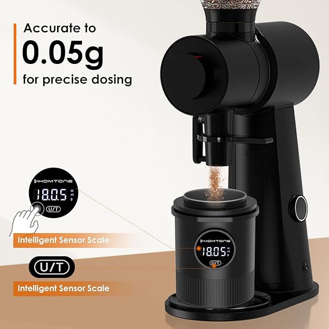 Homtone Coffee Dosing Cup with Scale, Rechargeable Espresso Scale, 0.05g Precision – Multi-Purpose for Espresso, Drip Coffee, French Press, Spices & More – Compatible with 58mm Portafilters (BLACK)