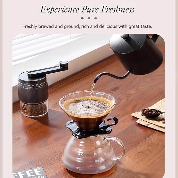 Manual Coffee Grinder, Premium Conical Burr Mill with 18 Adjustable Settings - Portable Hand Crank Bean Grinder for Espresso, French Press, Turkish Coffee, Includes Brush, Scoop & 100 Filters (black)