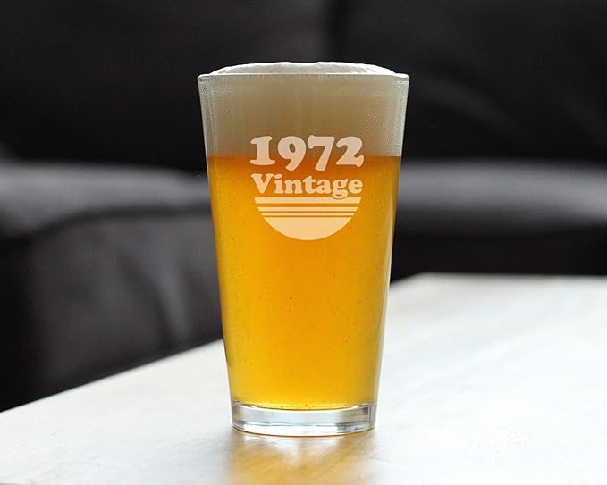 Bevvee Vintage 1972 Pint Glass for Beer - 53rd Birthday Gifts for Men or Women Turning 53 - Fun Bday Party Decor - 16 oz