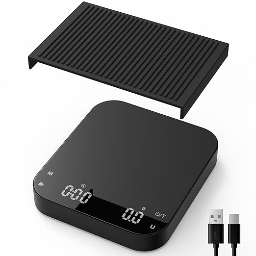 Rechargeable Coffee Scale with Timer, Diyife 3kg/0.1g High Precision Scale, 6 Units, HD LED Display, Long Battery Life, Portable Kitchen Scale for Espresso, French Press, Pour-Over Coffee