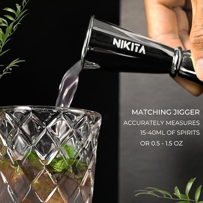 Glass Cocktail Shaker Set - 5 Piece - Silver Martini Shaker Set with Strainer, Jigger, Spoon & Muddler - 16 oz Drink Shakers Cocktail - Ideal Gift for Home Bar & Drink Trolley Décor