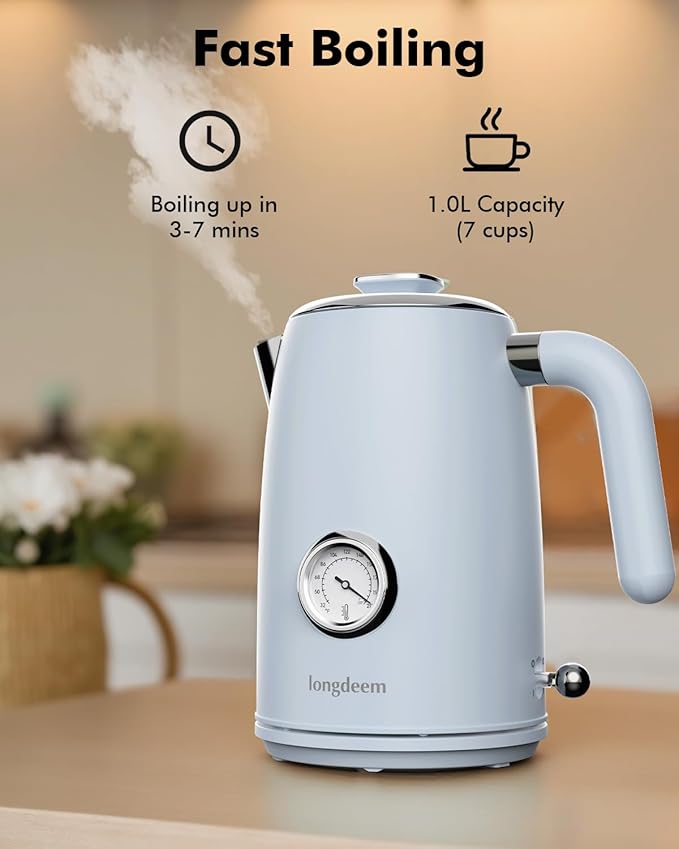 1L Small Electric Kettle - Stainless Steel, Portable Travel Mini Hot Water Boiler Heater, Auto Shut-Off, Boil-Dry Protection