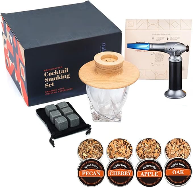 Cocktail Smoker Mixology Bartender Kit, Whiskey Smoker Kit for Old Fashioned & Bourbon Drinks, Drink Smoker Infuser Set with Torch and Wood Chips Gifts for Men (Without Butane) (No Wood Chips)