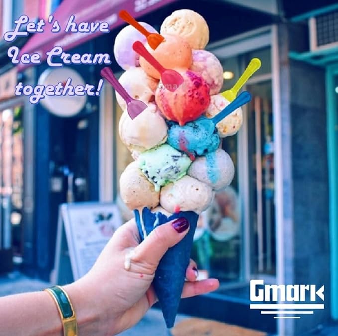 Extra Sturdy, Gmark 400pcs 3" Assorted Multi Colored Taster Plastic Mini Spoons for Frozen food Ice Cream Dessert 1 Box Set GM1002D