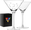 Etched Martini Glasses Set of 2-9 oz, Handmade Premium Crystal Cocktail Glasses, Martini, Cosmopolitan, Manhattan, Gimlet, Pisco Sour, Christmas Gifts for Men Women, Etched -(Lines+Dots)