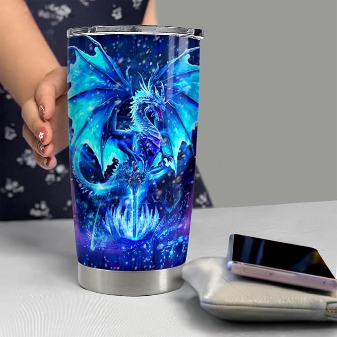 SANDJEST Blue Dragon Tumbler 20oz Stainless Steel Insulated Tumblers Coffee Travel Mug Cup Gift for Men Women Gifts for Birthday Christmas