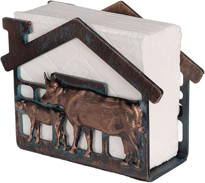 Metal Napkin Holder for Table, Heavy Dudty Rustic Farmhouse Cow & Calf Napkin Holder for Table Napkins, Vintage Metal Tissue Napkin Dispenser, Napkin Table Decor for Kitchen Coffee Shop Bar
