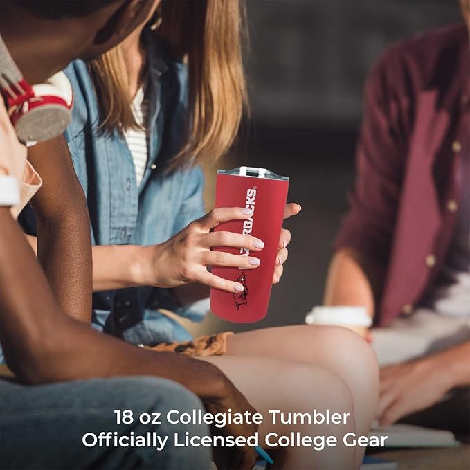 Campus Colors NCAA Stainless Steel Tumbler perfect for Gameday - 18 oz - Double Walled - Keeps Drinks Perfectly Insulated (Arkansas Razorbacks - Cardinal)