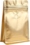 110 Pack High Barrier Stand-Up Coffee Bean Bags with Vented Valve, Matte Metallic, Heat-Sealable and Resealable Solid Color Pouches for Food Storage (5.3 * 10.4 inch,1 lb,16 oz,Golden)