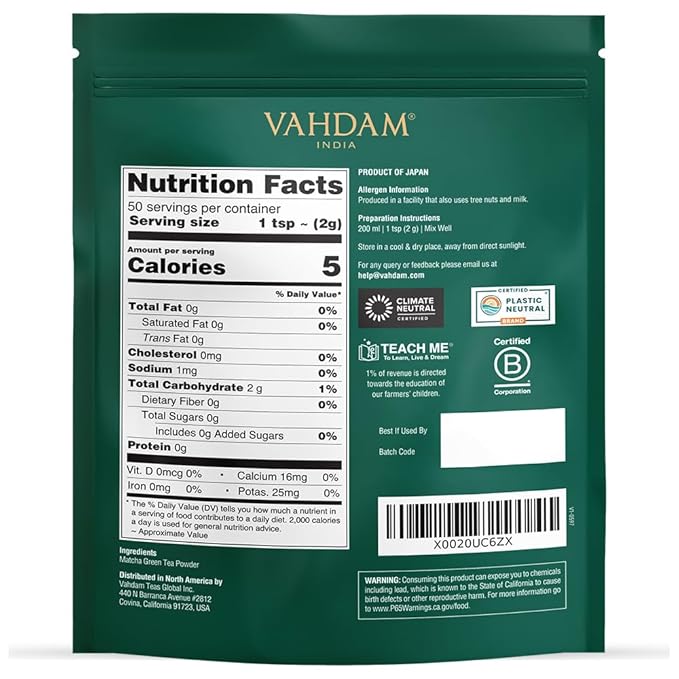 VAHDAM, Japanese Matcha Tea Powder (50 Cups,3.53oz) Sourced from Japan | Authentic Japanese Matcha Green Tea Powder | Classic Culinary Matcha From Japan
