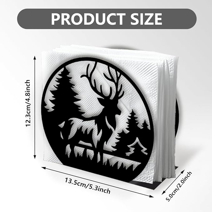 Deer Forests Decorative Black Metal Napkin Holder for Table, 5.3" x 4.8" x 2" Forest Animal Tree Standing Napkin Holder for Home Kitchen Restaurant Picnic Party Coffee Bar Dining Room
