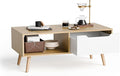 Cozy Castle Modern Wooden Coffee Table with Storage, Minimalist Hallway Mid Century Cocktail Table for Living Room Apartment Reception, Oak