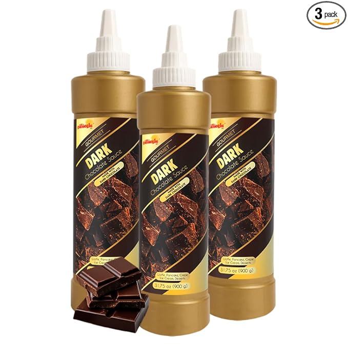 Gulluoglu Topping Sauce – Dark Chocolate Dessert Sauce, 30.42 fl oz 900g | Squueze Bottle | Perfect for Ice Cream, Cakes & Coffee, Topping (3 pack, Dark Chocolate)