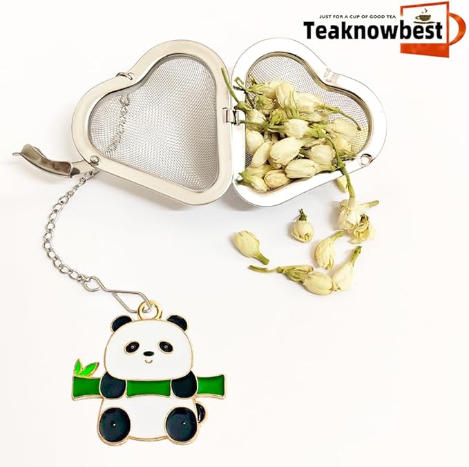 2pcs Fun panda loose tea strainer, cute tea Infuser, Heart shaped tea ball + animal pendant, reusable tea steeper makes afternoon tea meaningful (Panda, 2PCS)