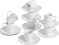 White Porcelain 8-Piece Espresso Cup Set - 3.3oz Demitasse Cups and Saucers Set, Elegant design with gold trim, Perfect for Espresso, Turkish Coffee, and Dessert Drinks, Gifts