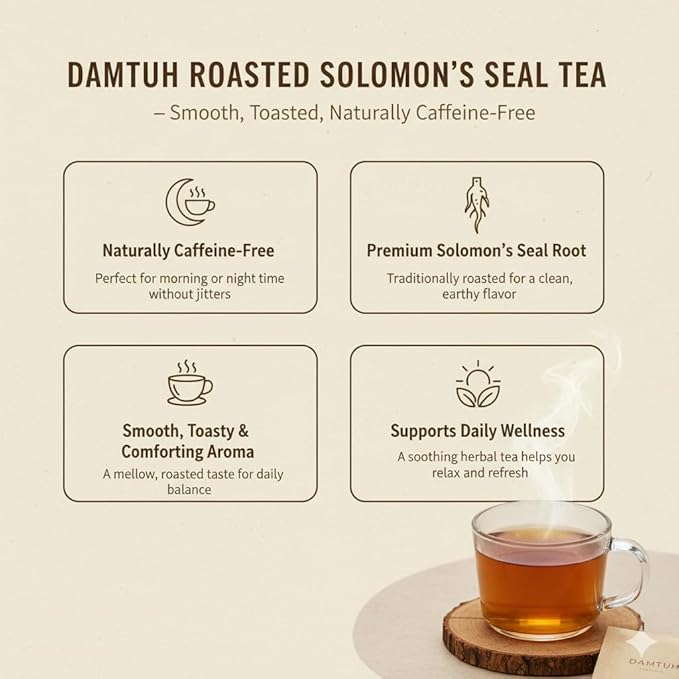 Damtuh Solomon’s Seal Tea – Roasted Herbal Tea, Smooth & Caffeine-Free, 40 Tea Bags (1.5g each)