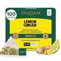 VAHDAM, Lemon Ginger Tea Bags (100 Green Tea Bags) Low Caffeine | Fruity Flavor - Zesty Lemon & Ginger, Orange Peel | Resealable Ziplock Pouch | Brew Hot or Iced Tea