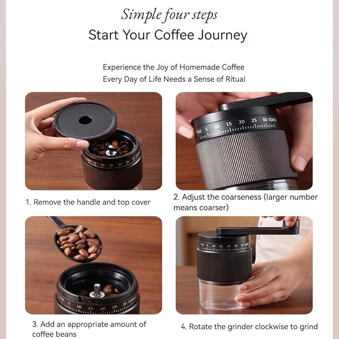 Manual Coffee Grinder, Premium Conical Burr Mill with 18 Adjustable Settings - Portable Hand Crank Bean Grinder for Espresso, French Press, Turkish Coffee, Includes Brush, Scoop & 100 Filters (black)