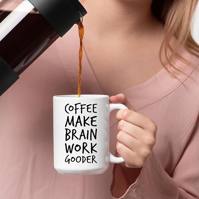Veracco Coffee Make Brain Work Gooder Mug Funny Coffee Lover Gift Humorous Idea Family Friends Birthday Presents Sarcastic Office Berserk Tea Cup Caffeine Addict Brain Booster Gooder Vibes
