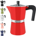 Mongdio Stovetop Espresso Maker Moka Pot, Stove Top Cuban Coffee Maker, Italian Greca Mocha Pot, 9 Espresso Cups, 15 oz - Red