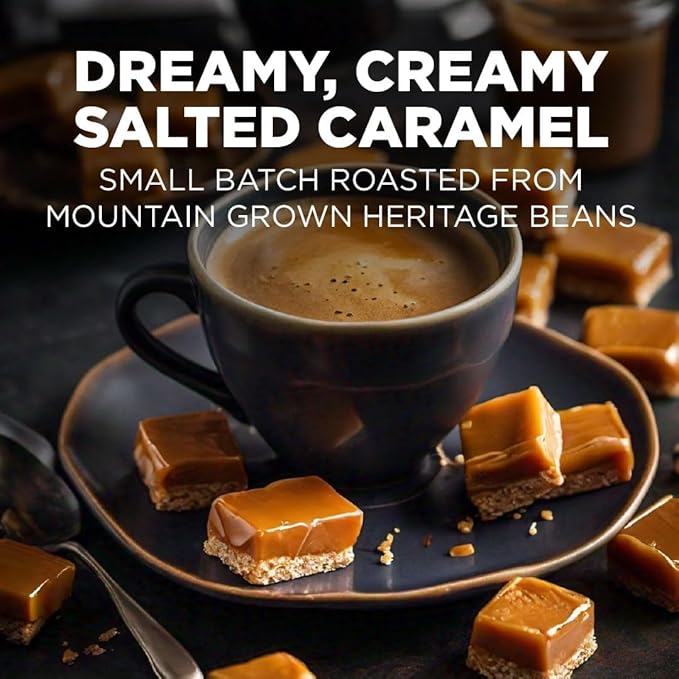Maud's Salted Caramel Flavored Coffee Pods, 50ct, Medium Roast Flavored Coffee in Recyclable Single Serve Pods – 100% Arabica Beans, Compatible with Keurig K Cups Maker