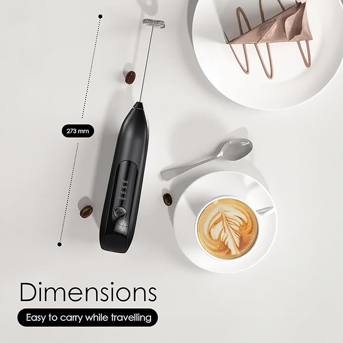 GOCHA | Electric Milk Frother Handheld - Rechargeable Coffee Frother with USB-C & 2 Speeds - Powerful RPM Latte Foam Maker for Cappuccino, Matcha, Hot Chocolate - Includes Stand & Whisk (Black)
