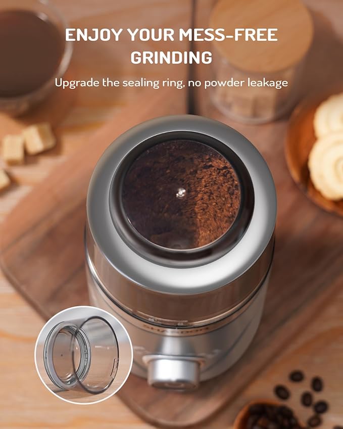 SHARDOR Electric Super Silent Blade Coffee Grinder, Timed Grind Control Rotary Knob, Adjustable Coarse to Fine for Coffee Beans, Spices & Herbs, with 1 Removable Stainless Steel Bowl, Sliver