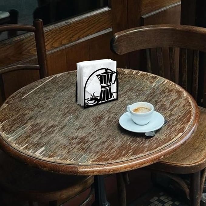 Coffee Pot Decorative Black Metal Napkin Holder for Table, 5.3" x 4.9" x 1.9" Standing Napkin Holder for Home Kitchen Restaurant Picnic Party Coffee Bar Dining Room