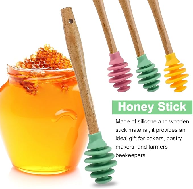 Silicone Honey Dipper Sticks, 3PCS Spiral Design Non-Drip Honey Spoon with Jar Stirring Rod, Food-Grade BPA Free Dispenser for Syrup, Jam & Beverages