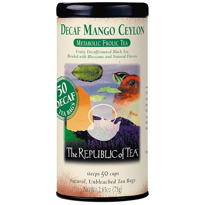 The Republic of Tea — Decaf Mango Ceylon Black Tea Tin, 50 Tea Bags, Environmentally- Friendly Decaffeinated Tea