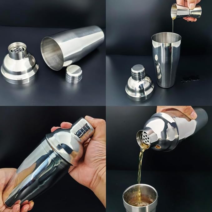 17Pcs Cocktail Shaker Set 750ml, 750/600ml Bartending Kit 25oz, 25/20oz Bar Shakers Tools Bartender Kit with Recipe Book Black Stand