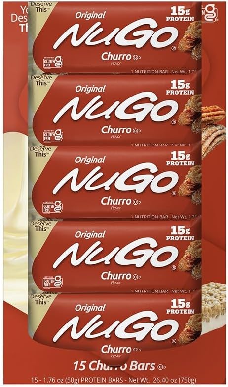 NuGo Protein Bar, Churro, 11g Protein, Gluten Free, 15 Count