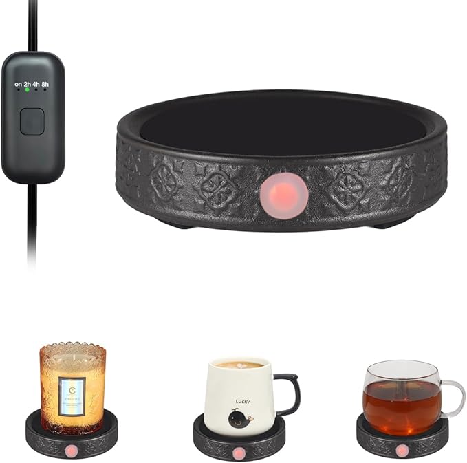Coffee Mug Warmer for Desk, Electric Candle Warmer with Auto Shut Off, 2-4-8 Hour Timed Smart Cup Warmer for Heating Coffee, Beverage, Milk, Tea and Hot Chocolate(No Cup-Black)