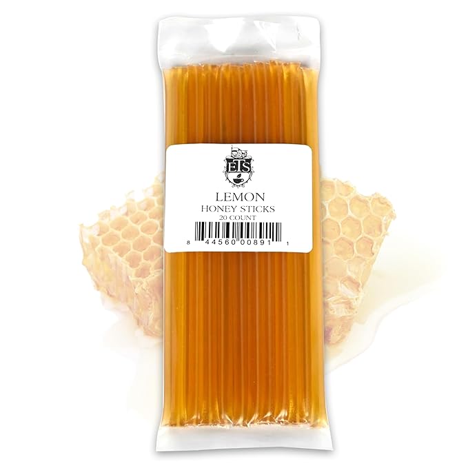 English Tea Store All-Natural Honeystix With Gluten-Free Grade A Honey | Mini Honey Sticks For Tea, Cake Pops Or Snacks | Portable Sweet Treat | Lemon Flavored Honey Sticks - 20 Count