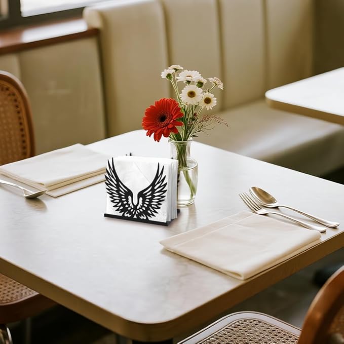 Feathered Wings Decorative Black Metal Napkin Holder for Table, 4.9" x 4.3" x 1.9" Bird Wings Standing Napkin Holder for Home Kitchen Restaurant Picnic Party Coffee Bar Dining Room
