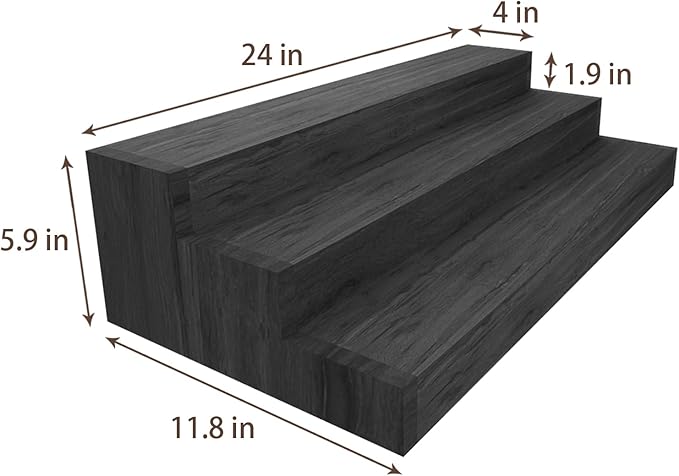 TONGMO Liquor Bottle Stand - 24 Inch 3 Tier Liquor Bar Bottle Display Shelf, Holds 18 Bottles, Real Wood, No Installation Required (Black)