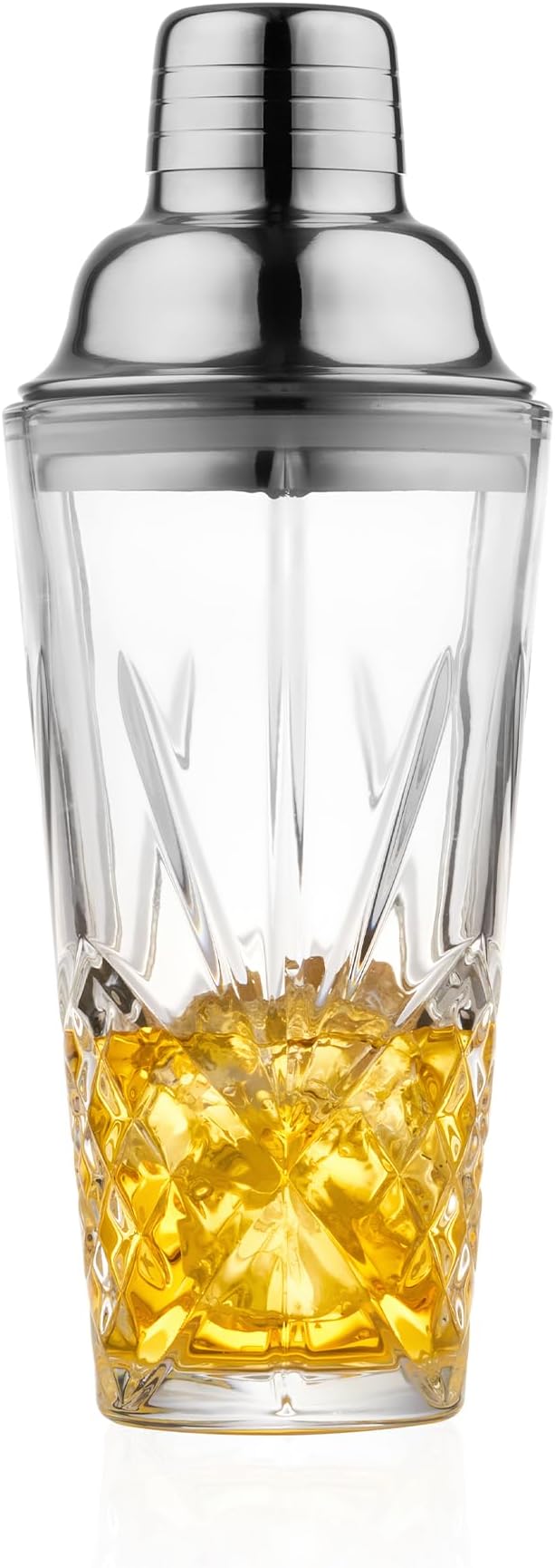 Glass Cocktail & Drink Shaker,15oz Cutting Design - Exquisite Martini Shaker for Elevated Mixology. Perfect for Crafting Artisan Cocktails, Martinis. (Including a Metalic Black Pourer)