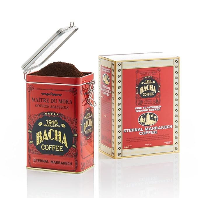 Bacha Coffee | Eternal Marrakech Fine Flavoured Coffee, Autograph Collection, 100% Arabica Specialty Coffee, Ground Beans, Medium Roast, 350g & 100% Natural Unbleached Wood Fibre Paper Filters, Large