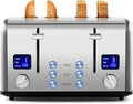 Stainless Steel Toaster, CUSIMAX 4 Slice Toaster with Smart LED Display, Exart Wide Slots, 6 Shade Settings, 1650 Watts, Bagel and Defrost Fuction, Cancel Button, Removable Crumb Trays