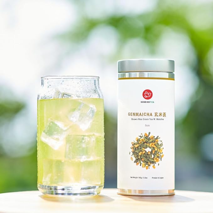 Senbird Premium Genmaicha With Matcha - Japanese Brown Rice Green Tea With Matcha - From Kyoto, Japan - Loose Leaf Tea In Airtight Tea Tin (3.5oz/100g)