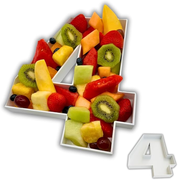 Hard Plastic Reusable Fillable Letters Numbers Serving Trays for Party Decoration (4, White)