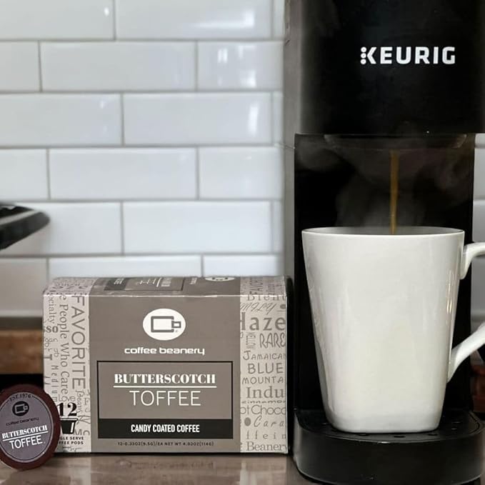 Butterscotch Toffee Flavored Coffee Pods by Coffee Beanery | Medium Roast, 12ct Specialty Arabica Gourmet Coffee