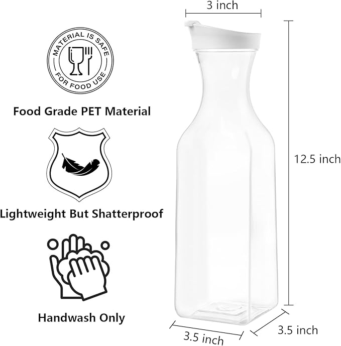 YOUEON 8 Pack 50 Oz Plastic Water Carafe with Lid and Label, Clear Water Drink Containers, Juice Carafe Pitcher Bulk for Water, Juice, Iced Tea, Soda, Lemonade and Other Beverages