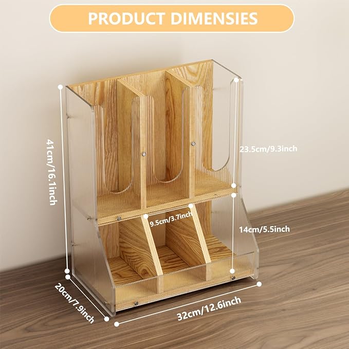 BYCY Coffee Bar Organizer for Countertop,Wooden Shelf for Tea Station with acrylic boards,Coffee Cup and Lid Organizer Coffee Pod Holder Accessories Storage for Office, Home