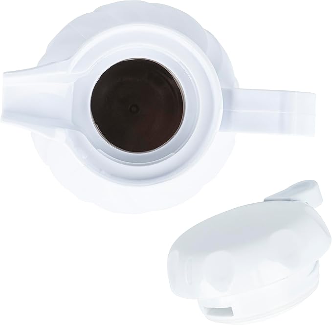 Restaurantware-Restpresso 20 Ounce Coffee Carafe, 1 Insulated Coffee Server - Push-Button Top, Swirl Design, White Plastic Pitcher, Built-In Handle, With Identification Tags