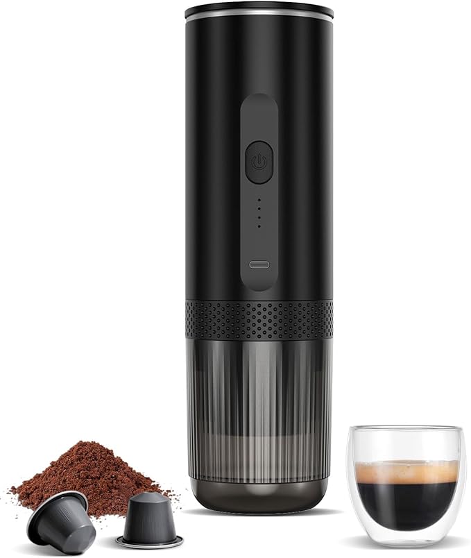 Portable Espresso Maker, Electric Espresso Machine for Travel, Camping, Rechargeable USB-C Mini Coffee Maker for NS Capsule Pods and Ground Coffee, Matte Black