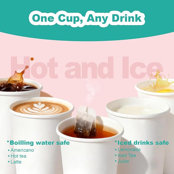 8 oz 500 Pack Disposable Coffee Cups, Bulk White Disposable Paper Cups, Coffee Cups for Hot Tea, Chocolate and Cold Drinks