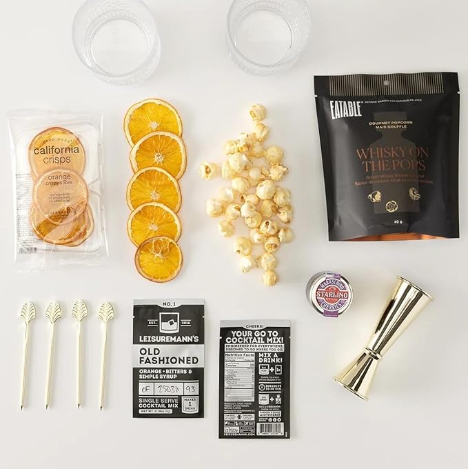 Hawthorne Old Fashioned Cocktail Gift Set | Premium Mixology Kit with Truman Glasses, Gold Jigger, Gourmet Mixers & Garnishes | Perfect Whiskey Gift for Men, & Cocktail Lovers